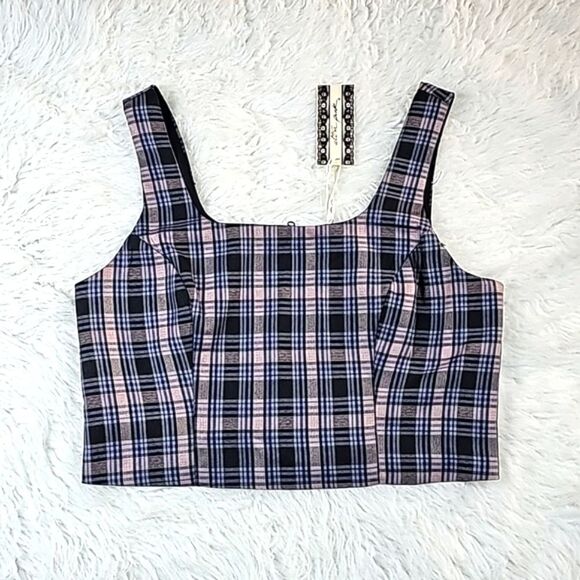 Ultra Pink -238 Women's Plaid Cropped Tank Blouse Size Large‎ - Picture 1 of 6
